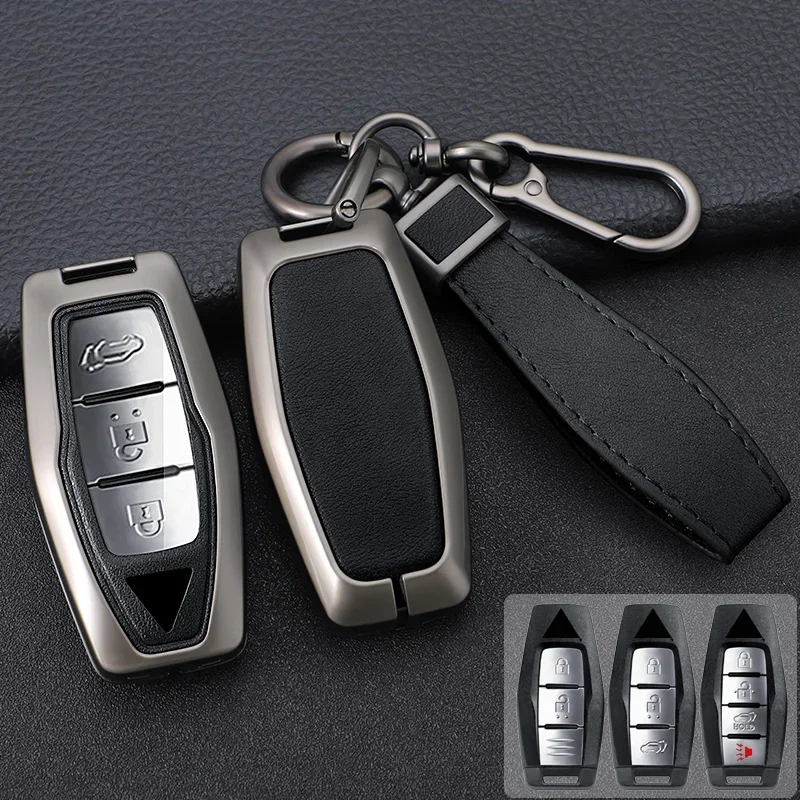 

Zinc Alloy + Leather Car Key Case Full Cover for Mitsubishi Outlander 2021 2022 2023 2024 2 3 4 Buttons Remote Key Holder Shell