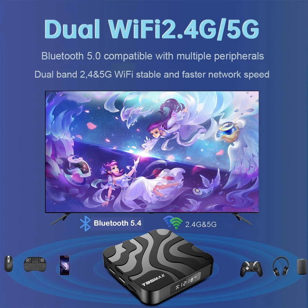 T95Max Smart TV Box Android 14 Allwinner H618 8K 128GB Dual WiFi2.4G/5G Bluetooth 5.4 Google Streaming Media Player Set Top Box