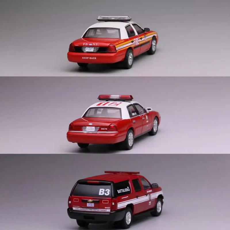 Modelo 596 fundido a presión, escala 1:64, CV Fire & CV EMS 12 y motor de bomberos suburban, modelo de coche de aleación, colección de recuerdos, adorno de regalo