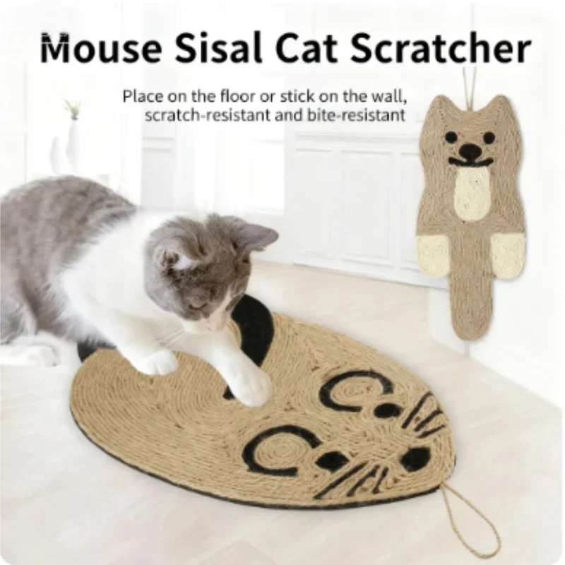 Mice Shape Cat Scratcher Sisal Mat Board Natural Sisal Cat Scratching Pad for Indoor Cats Furniture Protector