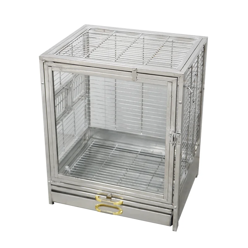 

304 Stainless Steel Luxury Villa Bird Cage Splash-proof Transparent Glass Large Large Parrot Special Cage Breeding Cage