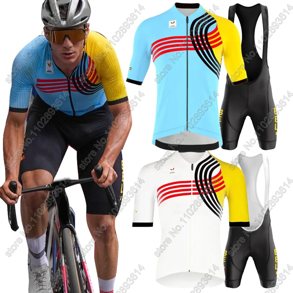 Belgium 2024 Cycling Jersey Set Belgian National Team Cycling Clothing Men Short Sleeve Kit Road Bike Shirt Suit Bib Shorts