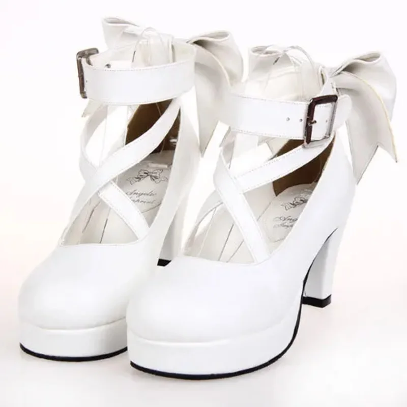 لعبة ماجيك مادوكا تأثيري أحذية مخصصة لوليتا زي الدعائم القوس عقدة الصنادل بولي Leather الجلود عالية الكعب الأميرة أحذية للنساء الفتيات