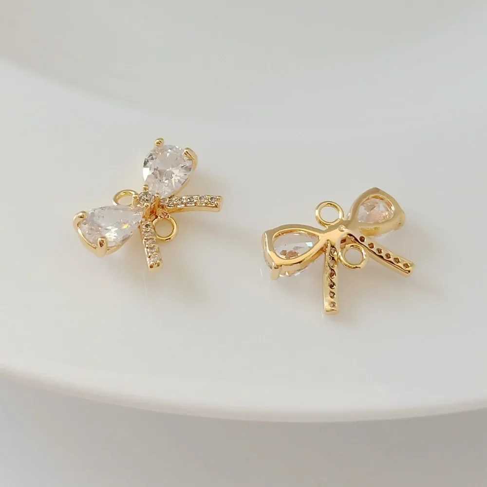 

14-каратный позолоченный набор аксессуаров с цирконовым бантом, двойной кулон, браслет, ожерелье, аксессуар ручной работы своими руками