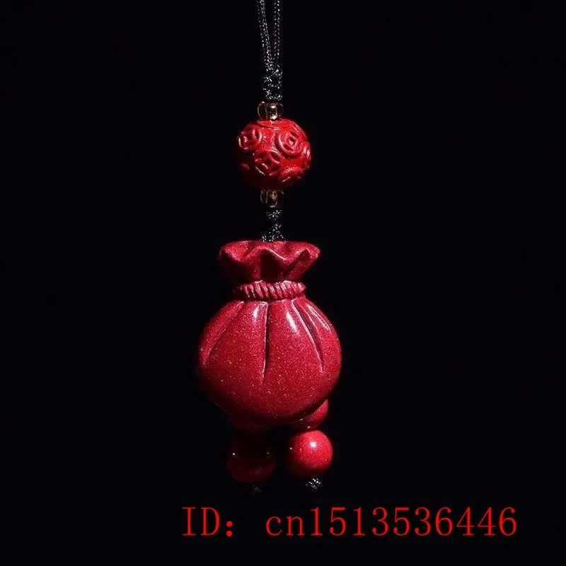 Customized Cinnabar Blessing Bag Key Chain Organic Jewellery Carved Fashion Chinese Charm Gifts Amulet Bag Buckle Pendant Red