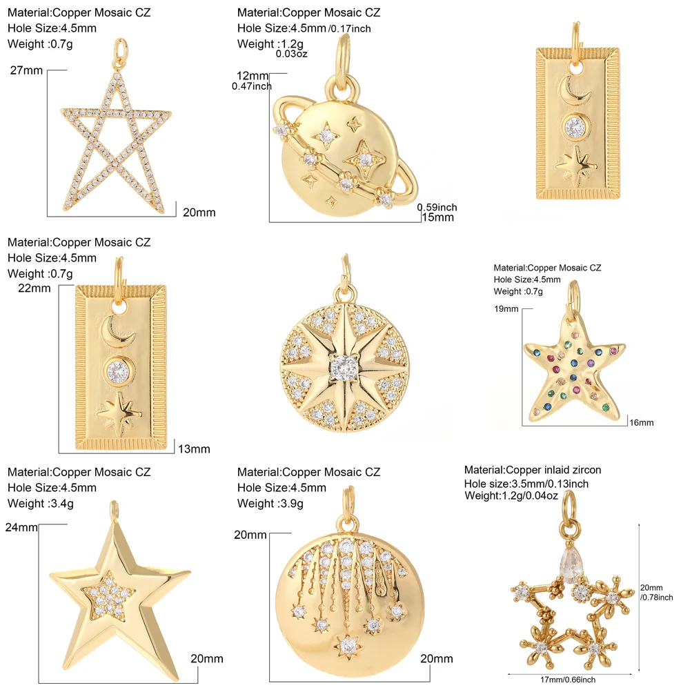 Cute Star Moon Charms Diy Earrings Bracelet Necklace Accessories Gold Color Charms for Jewelry Making Supplies Designer