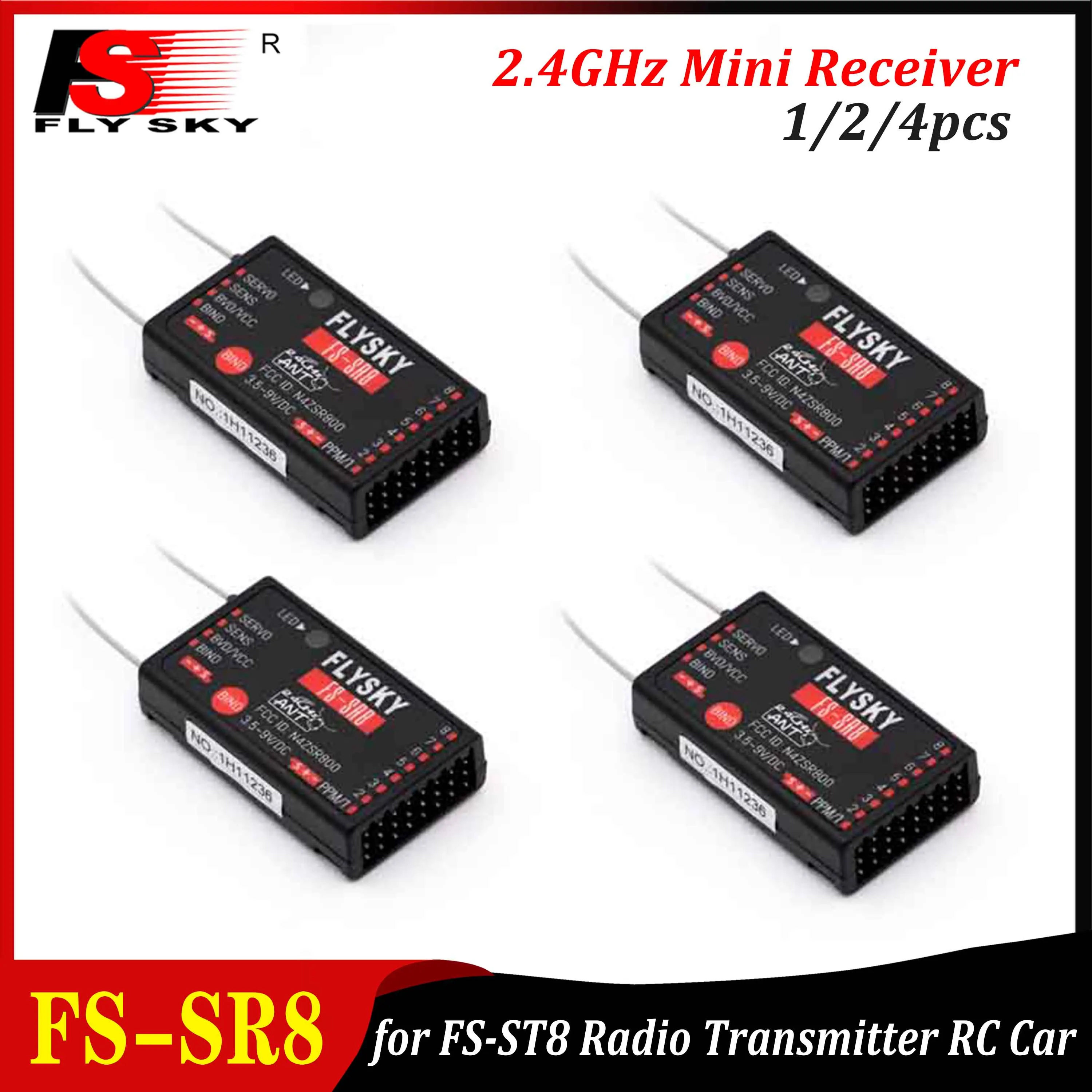 

1/2/4PCS FLYSKY FS-SR8 2.4GHz Mini Receiver Remote Control for FS-ST8 Radio Transmitter RC Car Airplane Helicopter FPV Drone