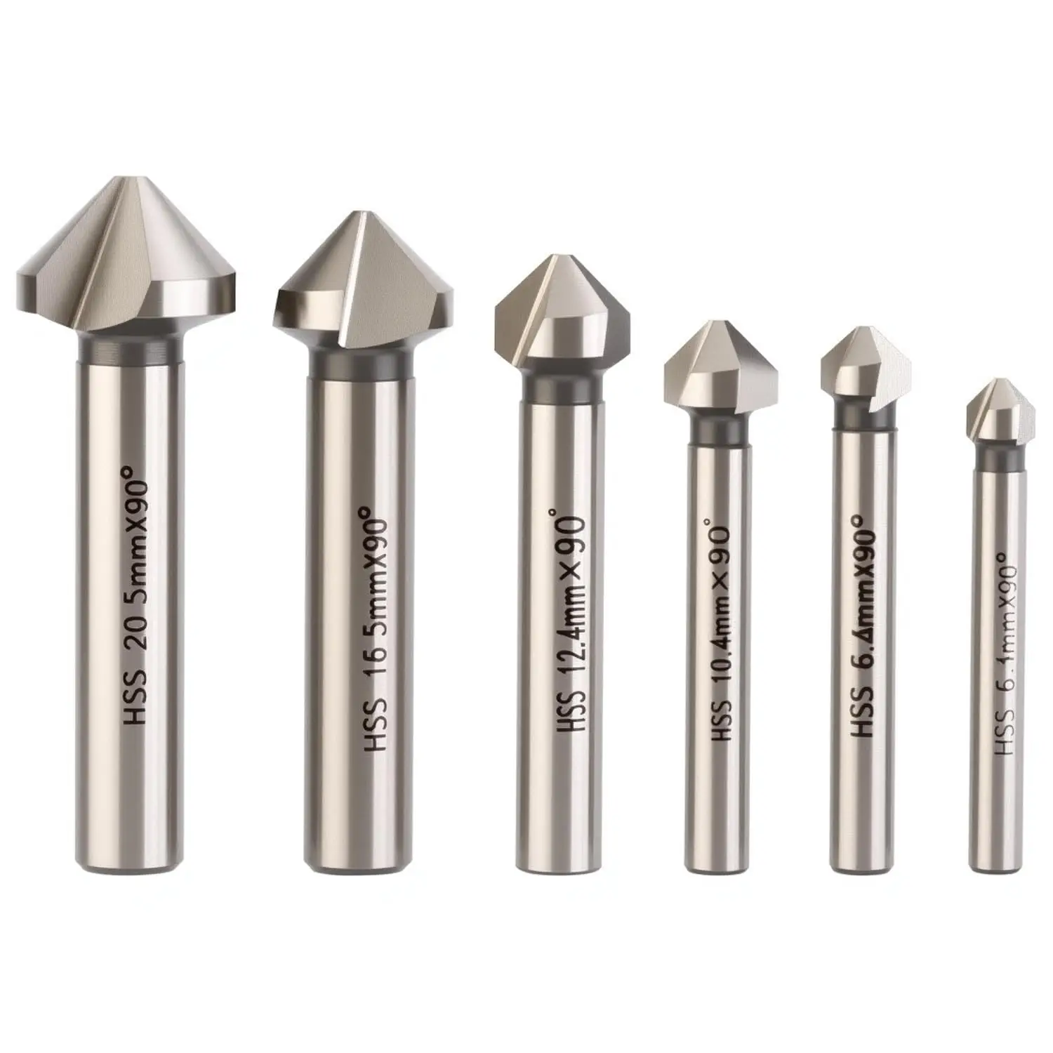 

6pcs 3 Flute 90° HSS Countersink Drill Bit Set for Steel, Wood, Metal Working, 1/4 1/2