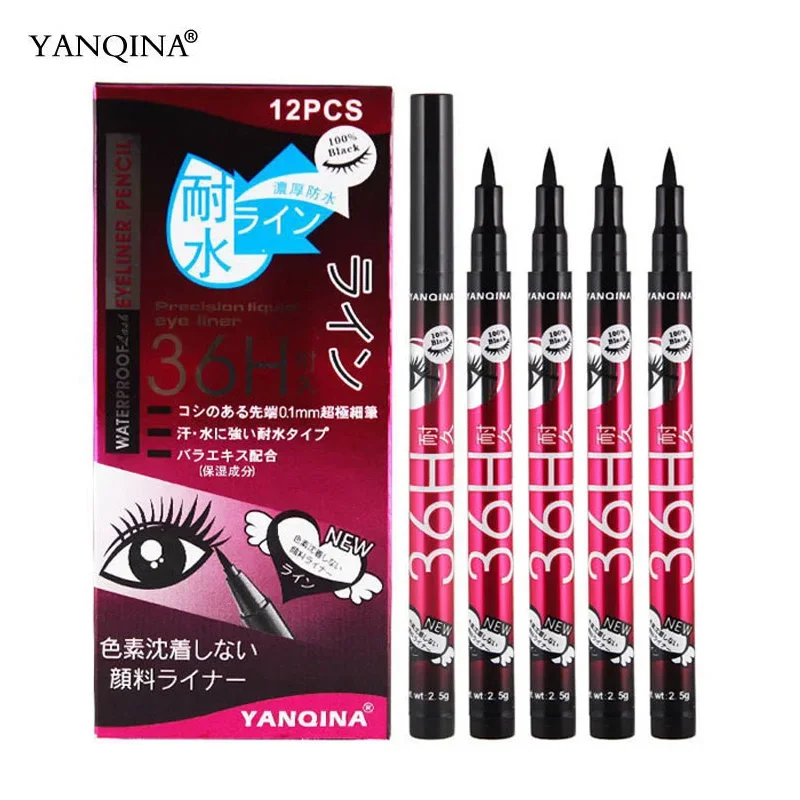 12 pz/scatola Waterproof Eyeliner Pen Eyes Makeup Black Liquid Eye Liner Pencil Make up Cosmetics strumento Stick per Eyeliner ad asciugatura rapida