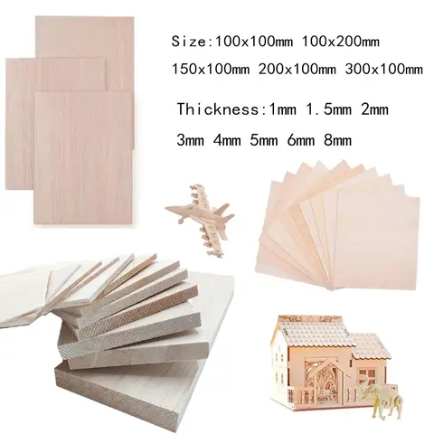 5-20pcs Balsa Wood Sheets, 100-300mm Length,  1-8mm Thick, DIY Craft Project, Lightweight Plywood, Model Building, Art Supplies
