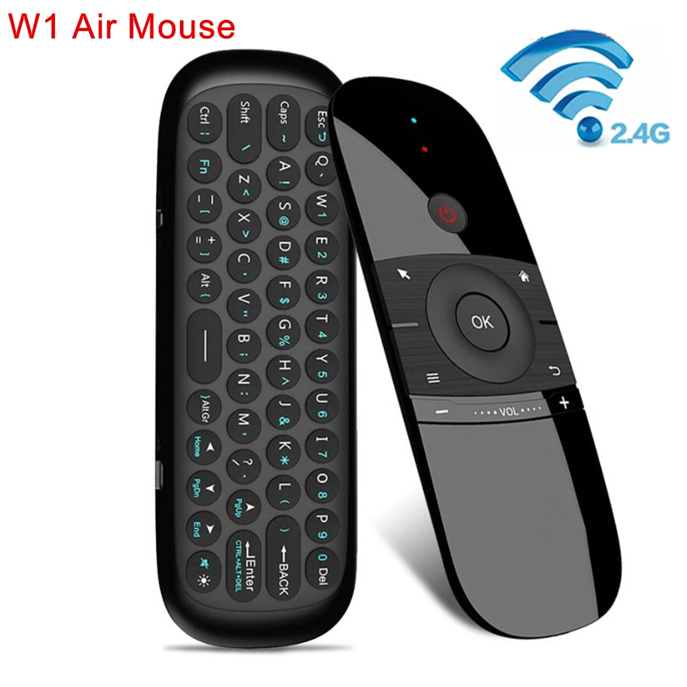 W1 Wireless Air Mouse Keyboard Controle Remoto, Aprendizagem IR, 6 Axis Giroscópio, Motion Sense para TV, Android, TV Box, PC, Projetor, 2.4G