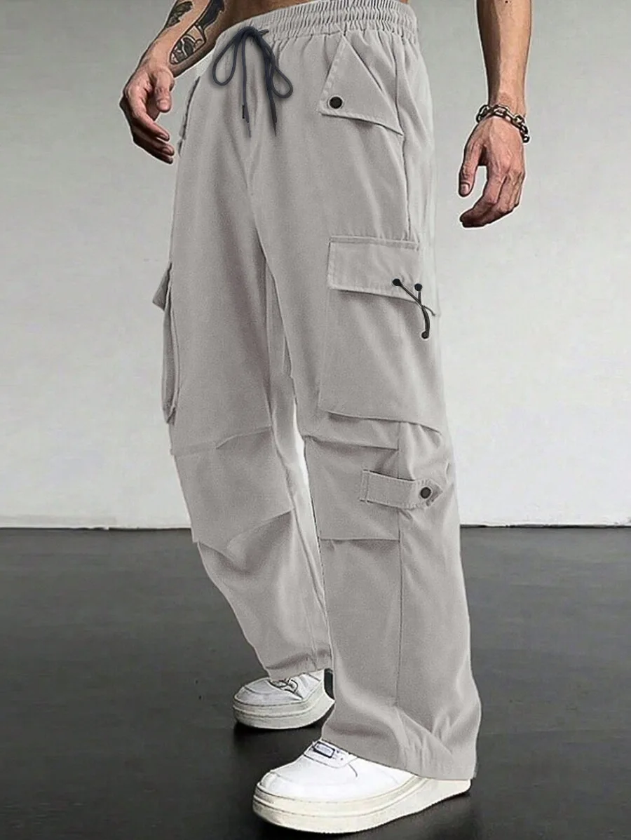 Autumn New Arrival Men Cargo Pants, Loose Wide Leg Straight Cut, Quick Dry Breathable Trendy Casual Long Trousers For Daily Wear