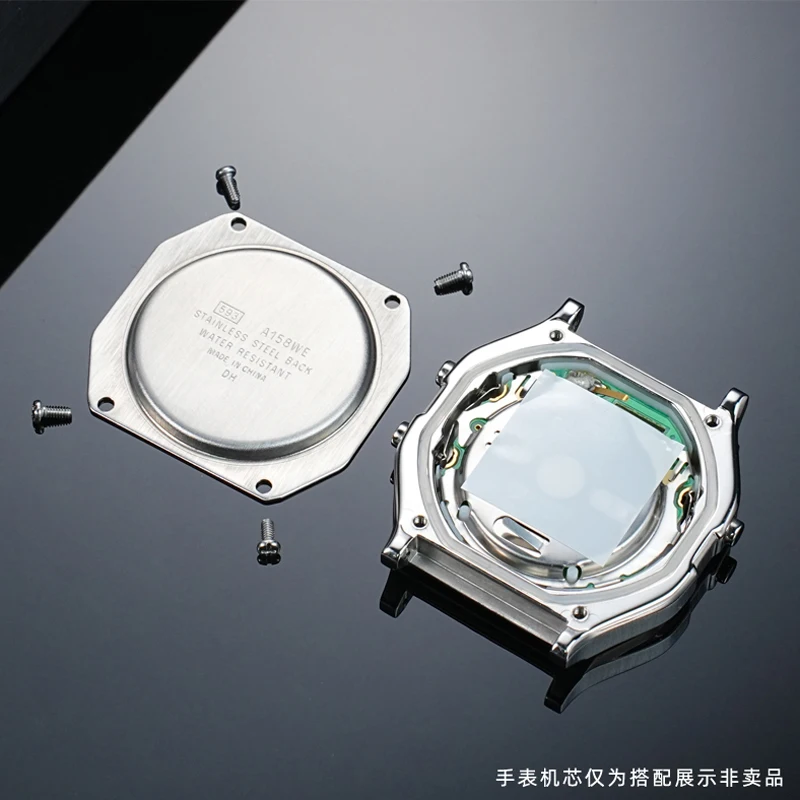 A158/159 時計シェルベゼルアクセサリーカシオ A158WA A159W-N1 ステンレススチールケースとストラップメタル時計ケース Mod キット