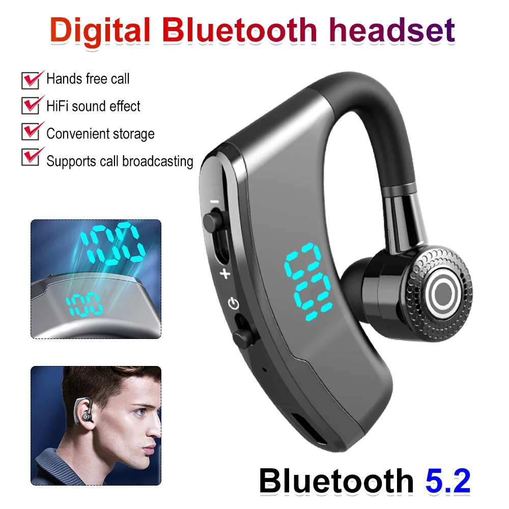 V9 Business Earphone 5.1 Bluetooth Wireless Headphones Ear Hook Hi-Fi Stereo Headset Hands Free Sports Earbuds with Micphone