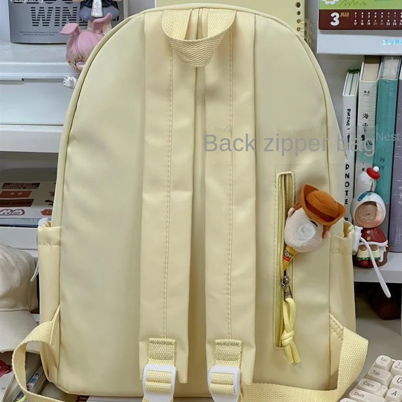 Tas ransel sekolah, tas ransel tas sekolah sederhana ringan warna Solid, dompet dan tas tangan mode jalanan anak perempuan Mori lucu manis