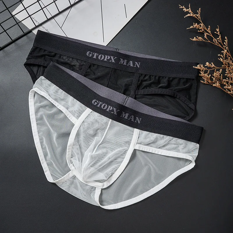 2PCS/lot Men Fully Transparent Mesh Boxer Shorts Sexy Underwear Ultra-thin Breathable See Through Panties U Pouch Underpants