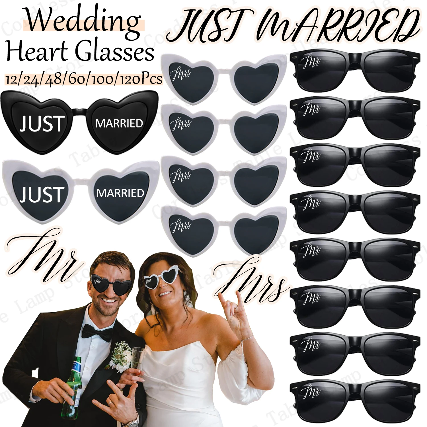 12-120 Uds. Gafas de sol con forma de corazón para boda, gafas de novia Mr/Ms, regalo de boda para invitados, dama de honor, gafas con forma de corazón, recuerdo de fiesta para casados