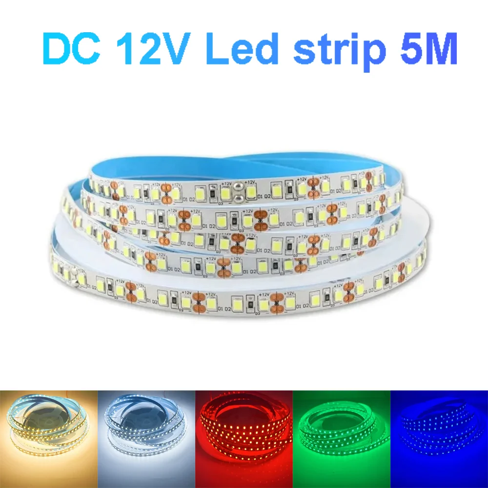 12V SMD 2835 LED Strip 5M 600LEDs Strip Light Flexible and Cuttable LED Lamp Strip 120LED/M for Home Decor Light Non-waterproof