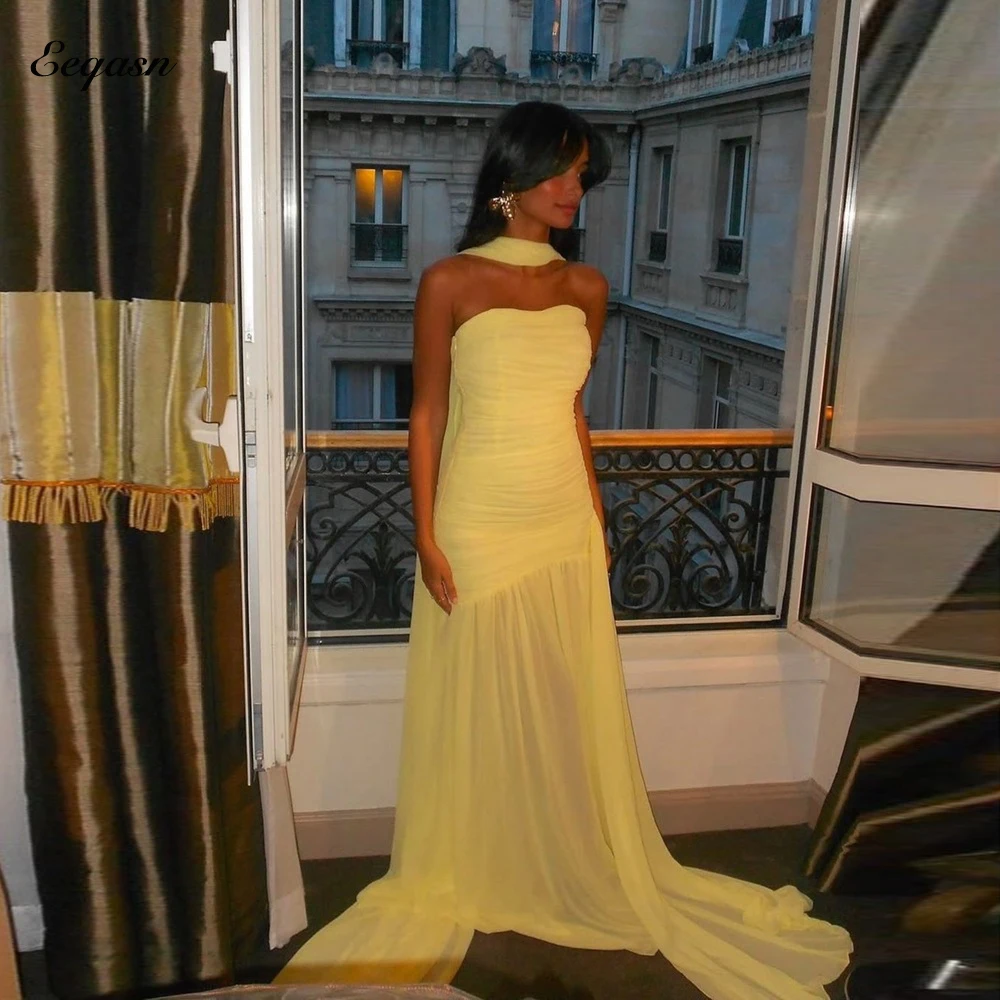 

Простое шифоновое плиссированное вечернее платье, длинное без бретелек, платья для торжественных случаев на заказ, Саудовские размеры, высокое качество по индивидуальному заказу