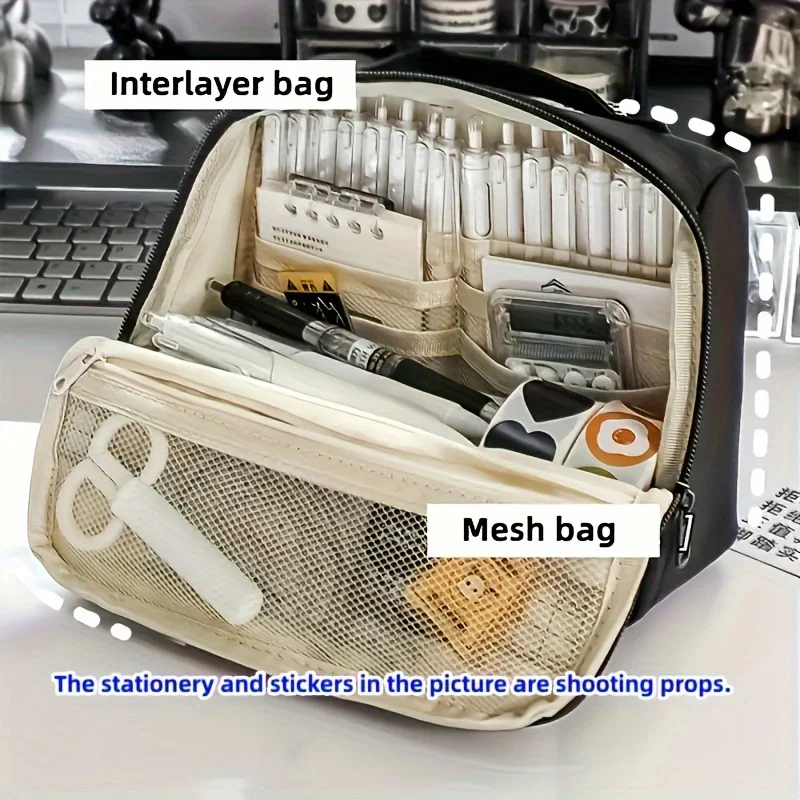 Extra-Large Polyester Pencil Case, Durable & Spacious, Multi-Purpose for School, Office, Makeup Storage, Portable Design