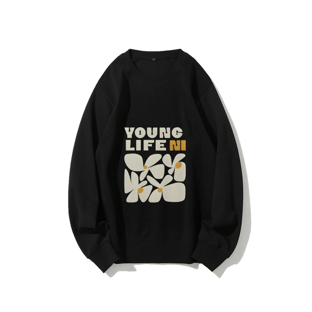 Y2k Graphic Sweatshirt Young Life with Abstract Floral Print Trendy Energetic Soft Fabric for Youthful Casual Clothes