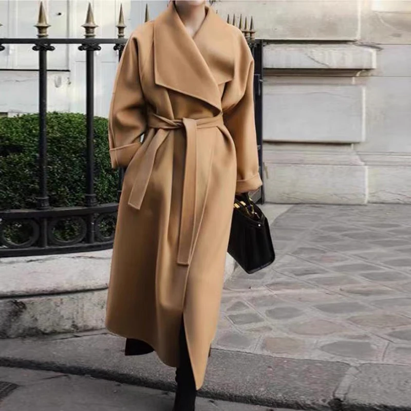 

New Bathrobe Style Large Collar Size Double Sided Cashmere Coat for Women Women's Medium Long Loose Fashion Versatile Wool Coat