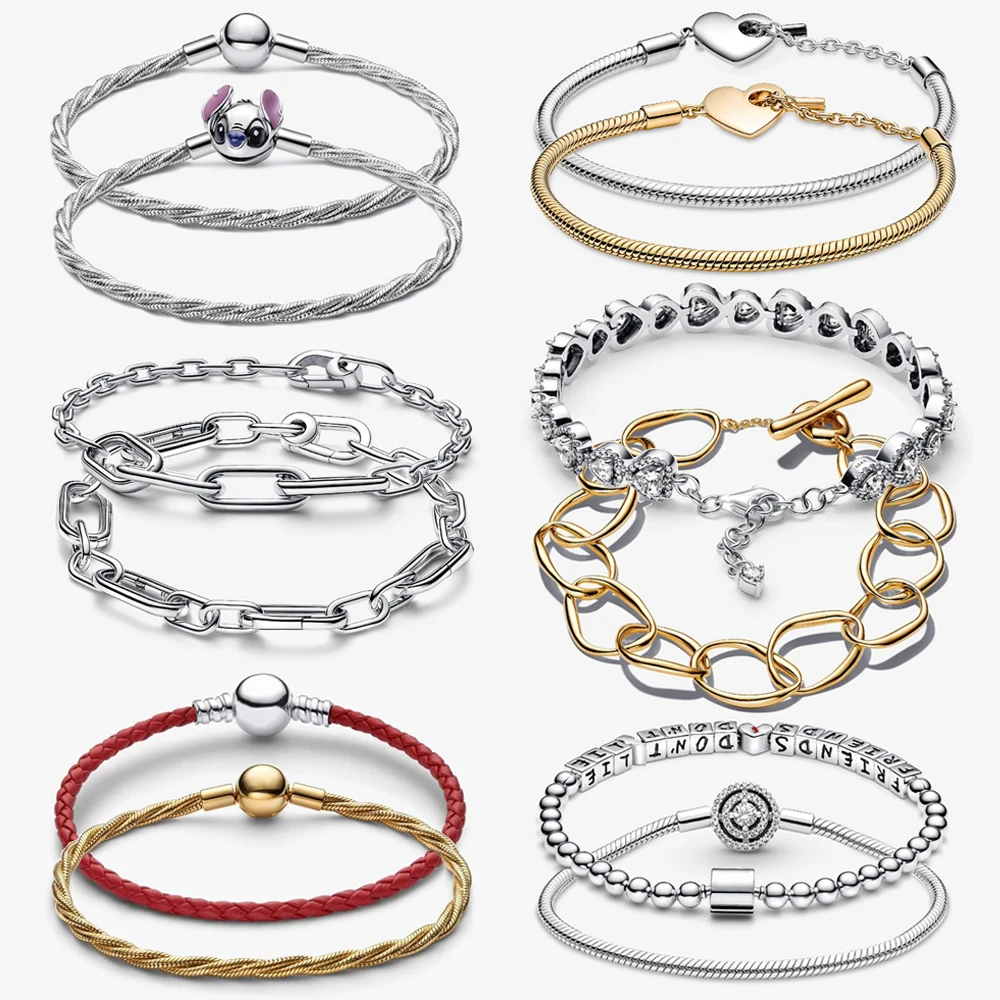 

2026 New 925 Silver Eternal Love Heart Butterfly Star Moon No Lies T-shaped ME Link Bracelet DIY Exquisite Charm Jewelry Gift