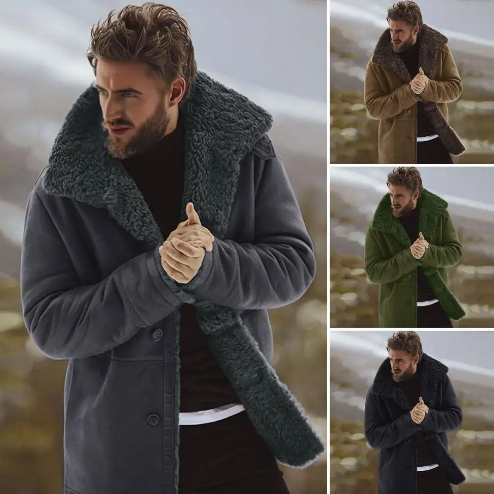 

Men Winter Coat Jacket Coat Men's Lapel Coat with Velvet Lining Single Breasted Winter Jacket Thickened Autumn Outerwear