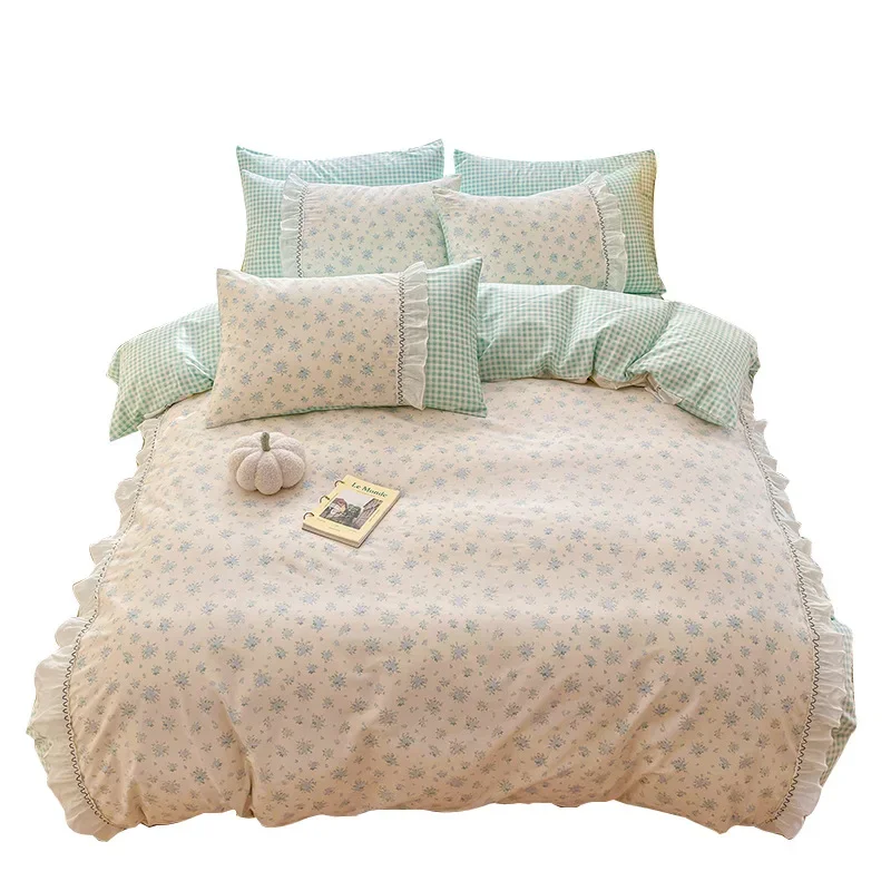 

Elegant lace French romantic delicate little fairy cotton four-piece set floral bed sheet mattress bed bag bed skirt