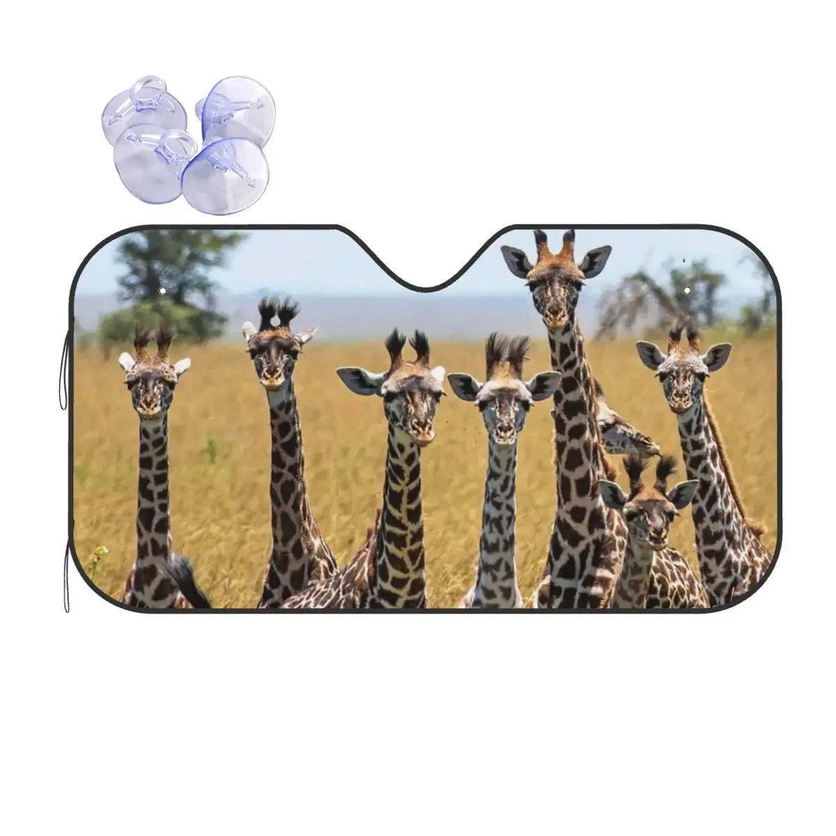 Giraffe Family Personality Windshield Sunshade 70x130cm Animals Foils Sun Visor Heat Reflector