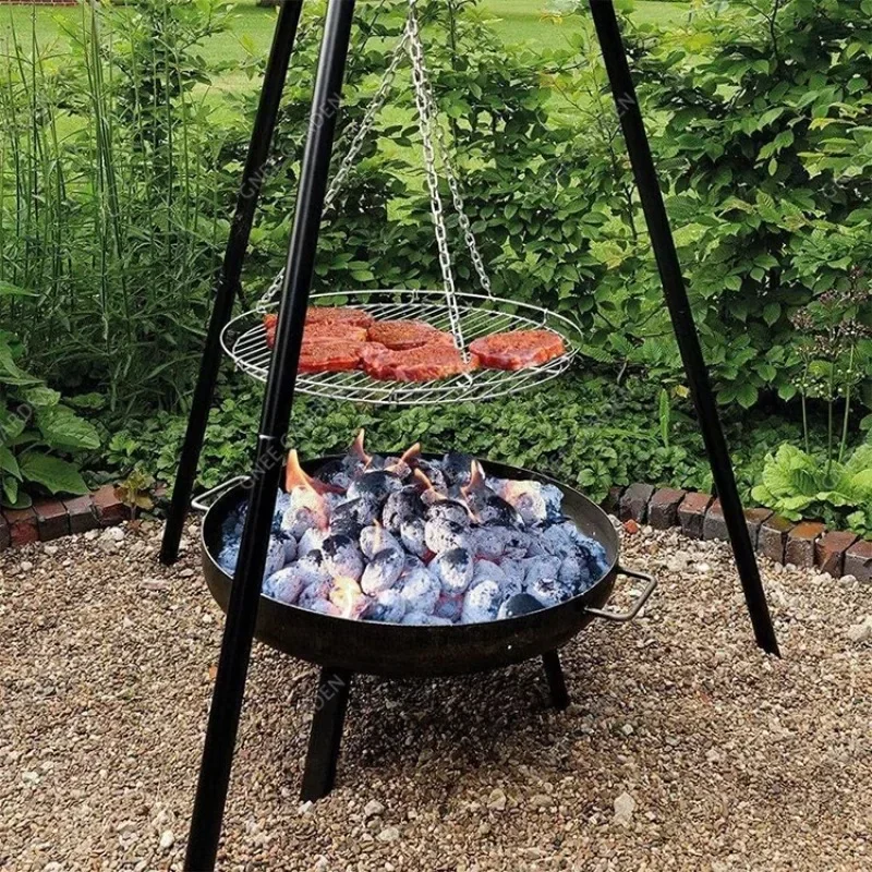 Outdoor Hanging Brazier Tripod Fire Pit Adjustable Heavy Duty German BBQ Grill for Campfire Barbecue Cooking