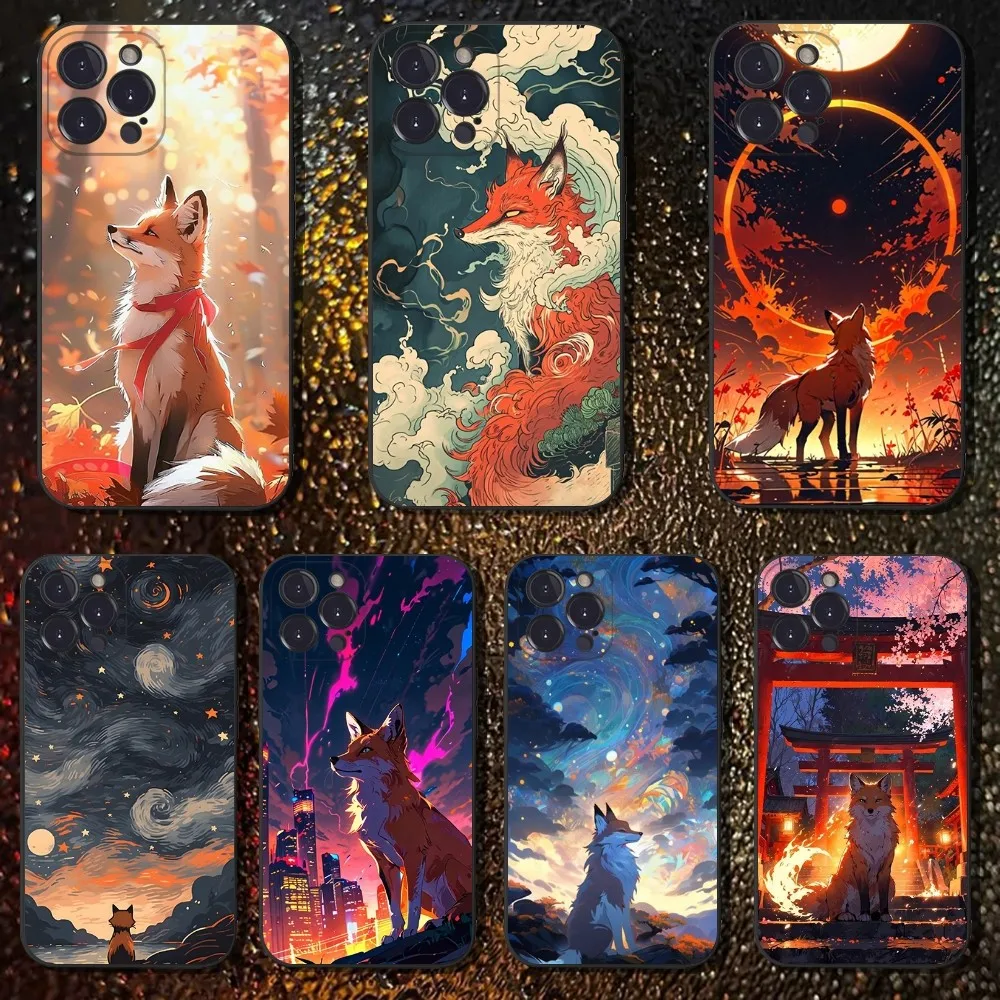 

Cute Cartoon Animal Fox Phone Case For iPhone 16,15,14,13,12,11 Plus,Pro Max,XS,X,XR,SE,Mini,8,7,Soft Silicone Black Cover