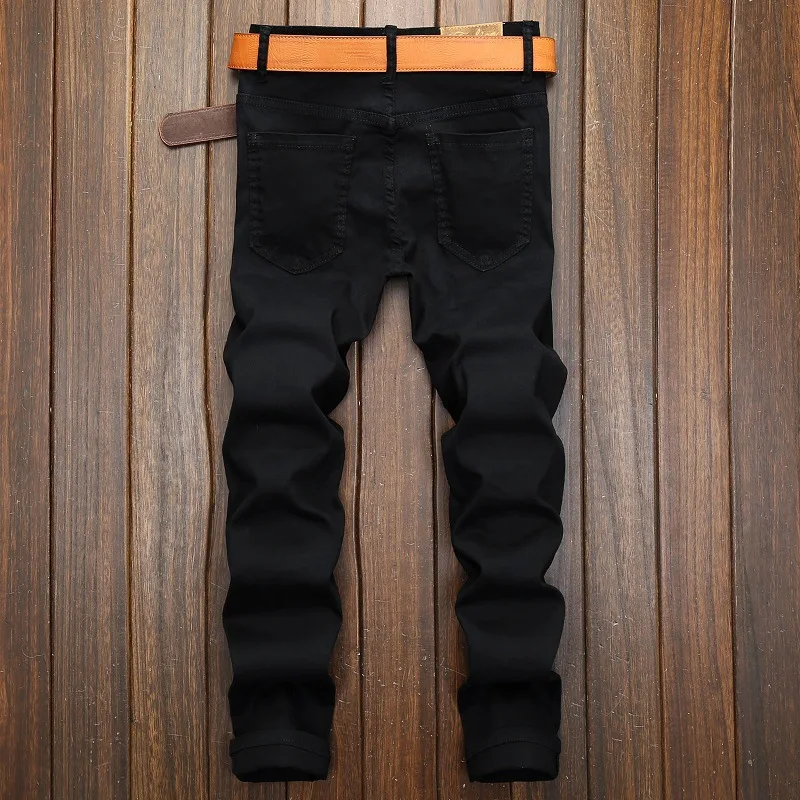 

Men's Casual Pants Black Straight Pants Leather U Spliced Zipper Decoration Large Size Men's Pants Nightclub In Europe And Ameri