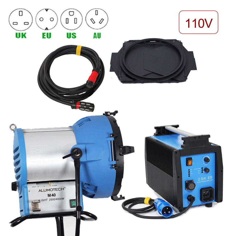 ALUMOTECH 110V  HMI M40 Par Light Head+4000W&2500W E-Ballast +7m Cable Kit Pro For Film Studio Video Photography