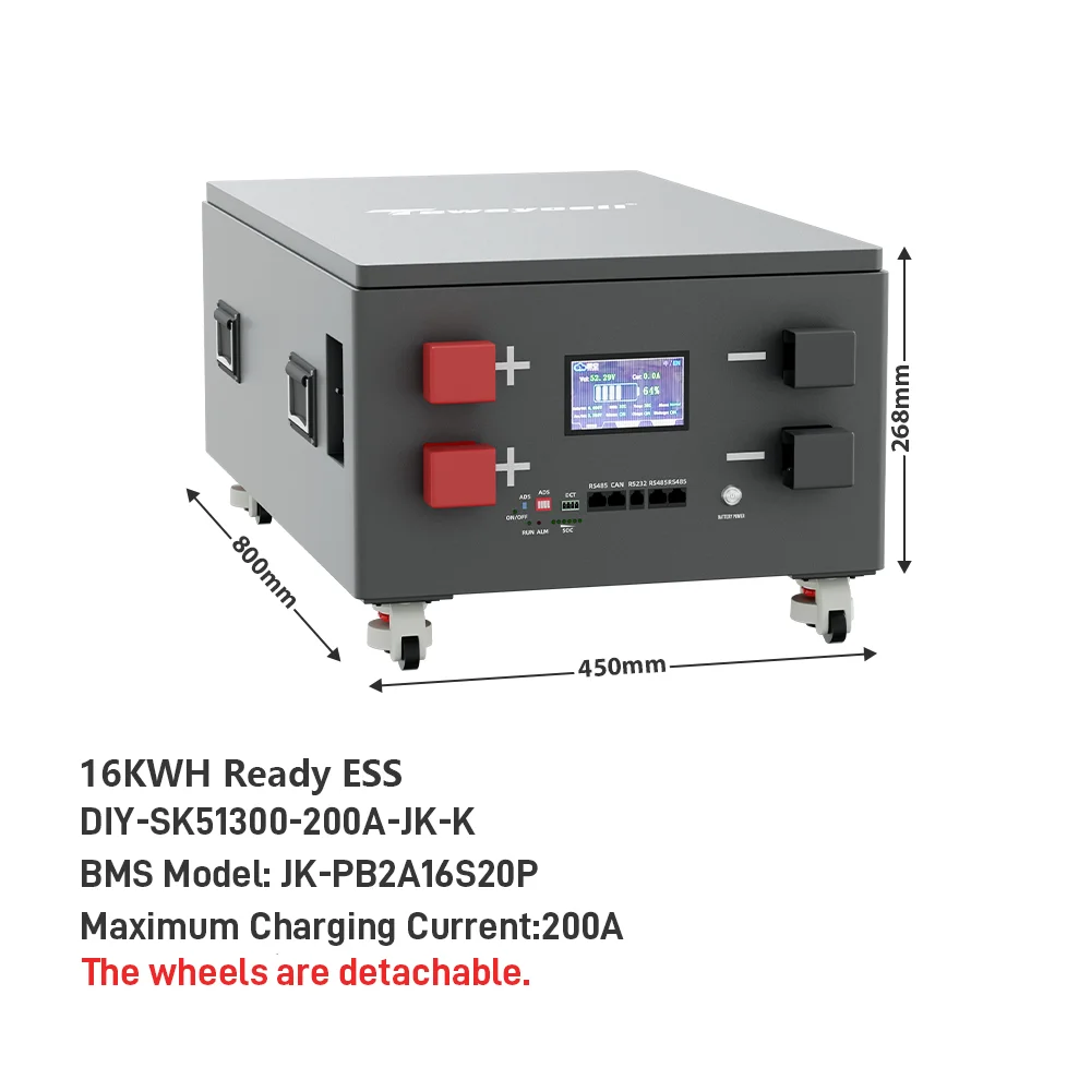 HEKTARY OFF GRID TV 51.2V 314Ah 16KWh ESS +JK-PB2A16S20P+Wheels Ready Magazyn+200A Cable+Breaker+10years Warranty