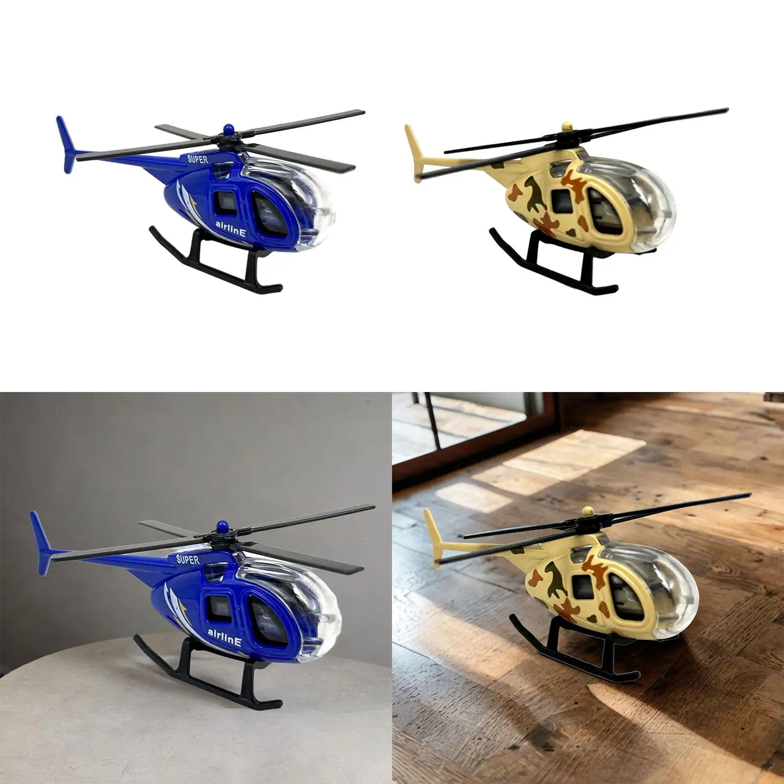 Diecast mainan helikopter Aloi, mainan Model pesawat Dekorasi kue anak laki-laki dan perempuan 1/64