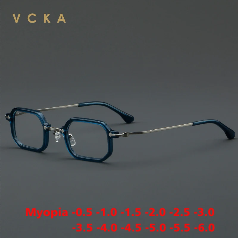 

VCKA Square Acetate+Titanium Myopia Glasses Frame Women Men Retro Prescription Myopia Eyewear Custom Prescription -0.5 to -10