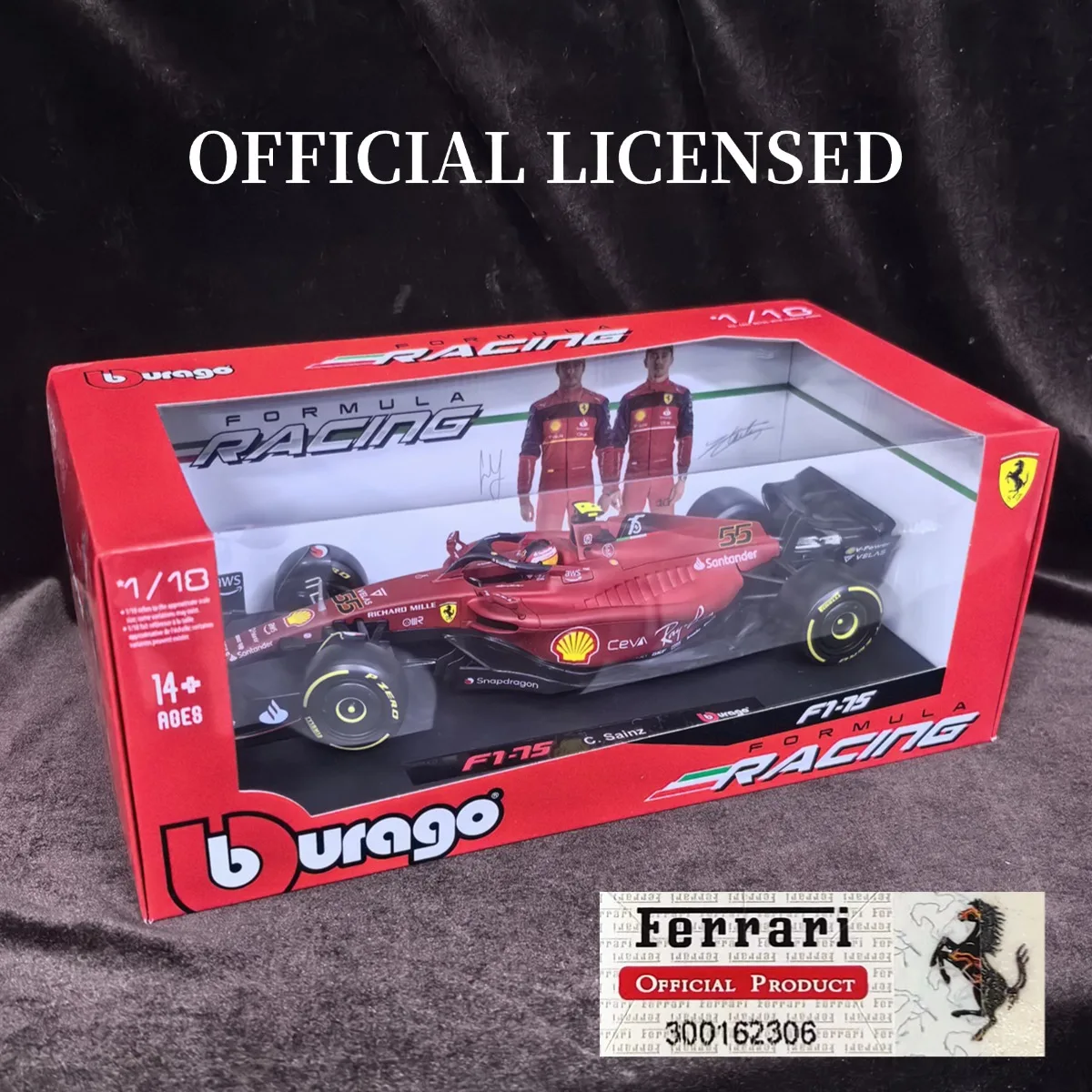 ببوراجو 1:18 سكوديريا فيراري F1-75 # 55 نموذج سيارة Sainz F1، تركيبة المقياس 1 لعبة هدية عيد الميلاد المصغرة للأطفال #2