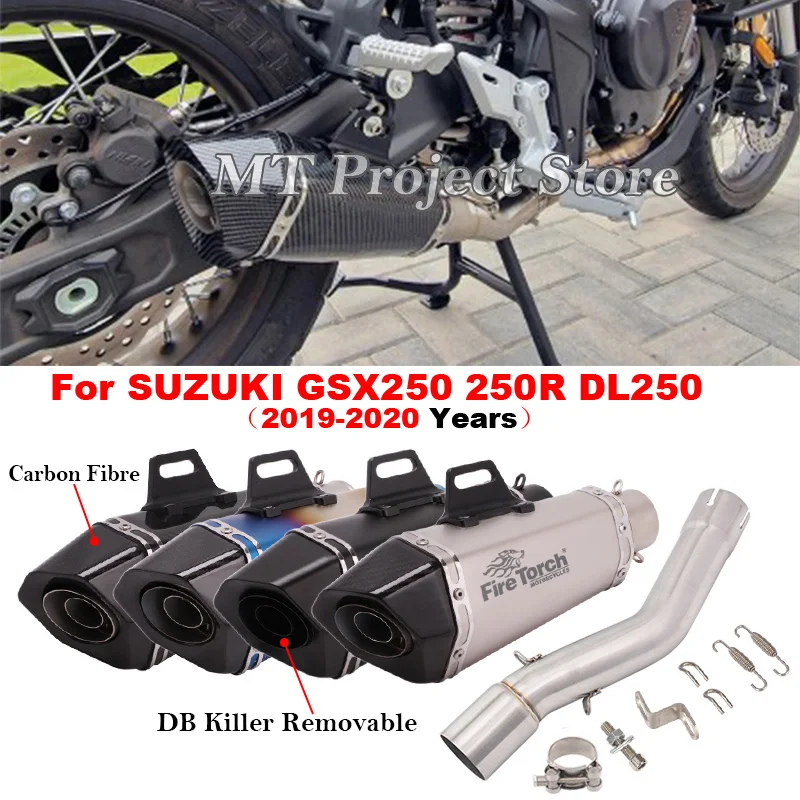 

For SUZUKI GSX250 GSX250R DL250 2019 2020 Motorcycle Exhaust Escape Carbon Fiber Muffler Middle Link Pipe Removable DB Killer