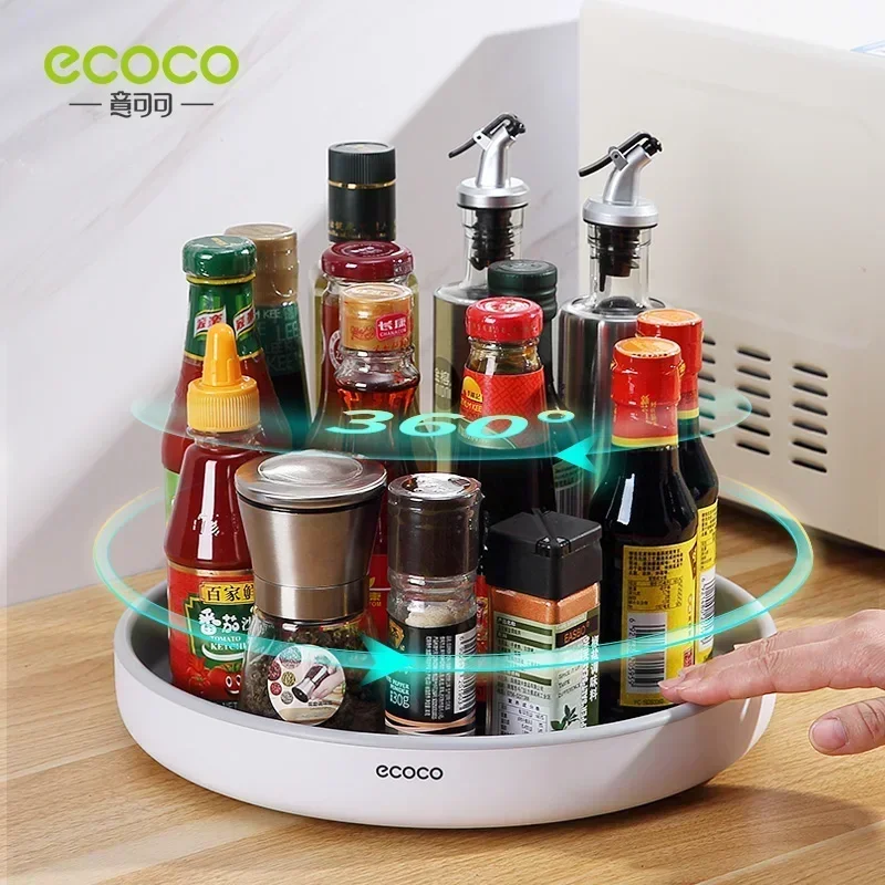 ECOCO 360 Rotating Storage Tray Box Rotating Tray Container Turntable Multifunctional Organizer Spice Rack Kitchen Shelf