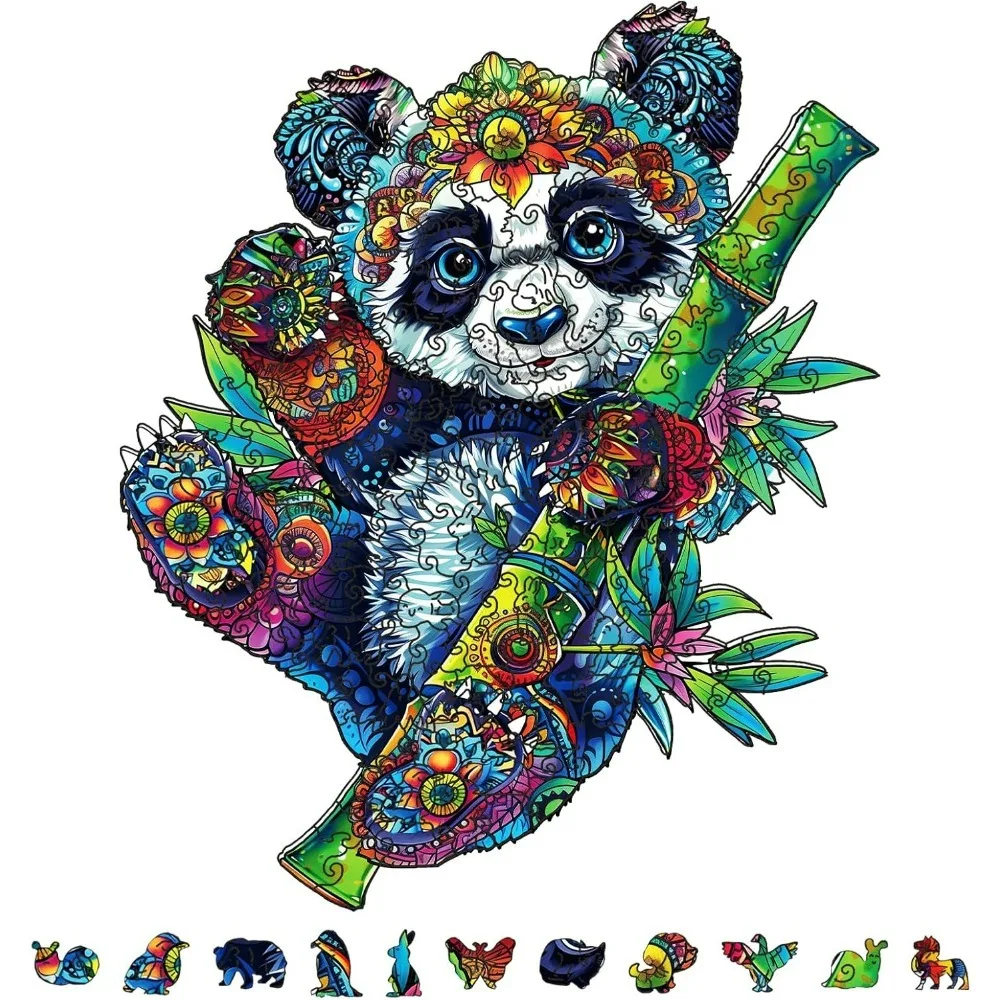 200Pcs Panda Wooden Jigsaw Puzzles for Adults Child 13x10.9inch Wood Adult Puzzles Unique Shaped Wooden Puzzles Colorful