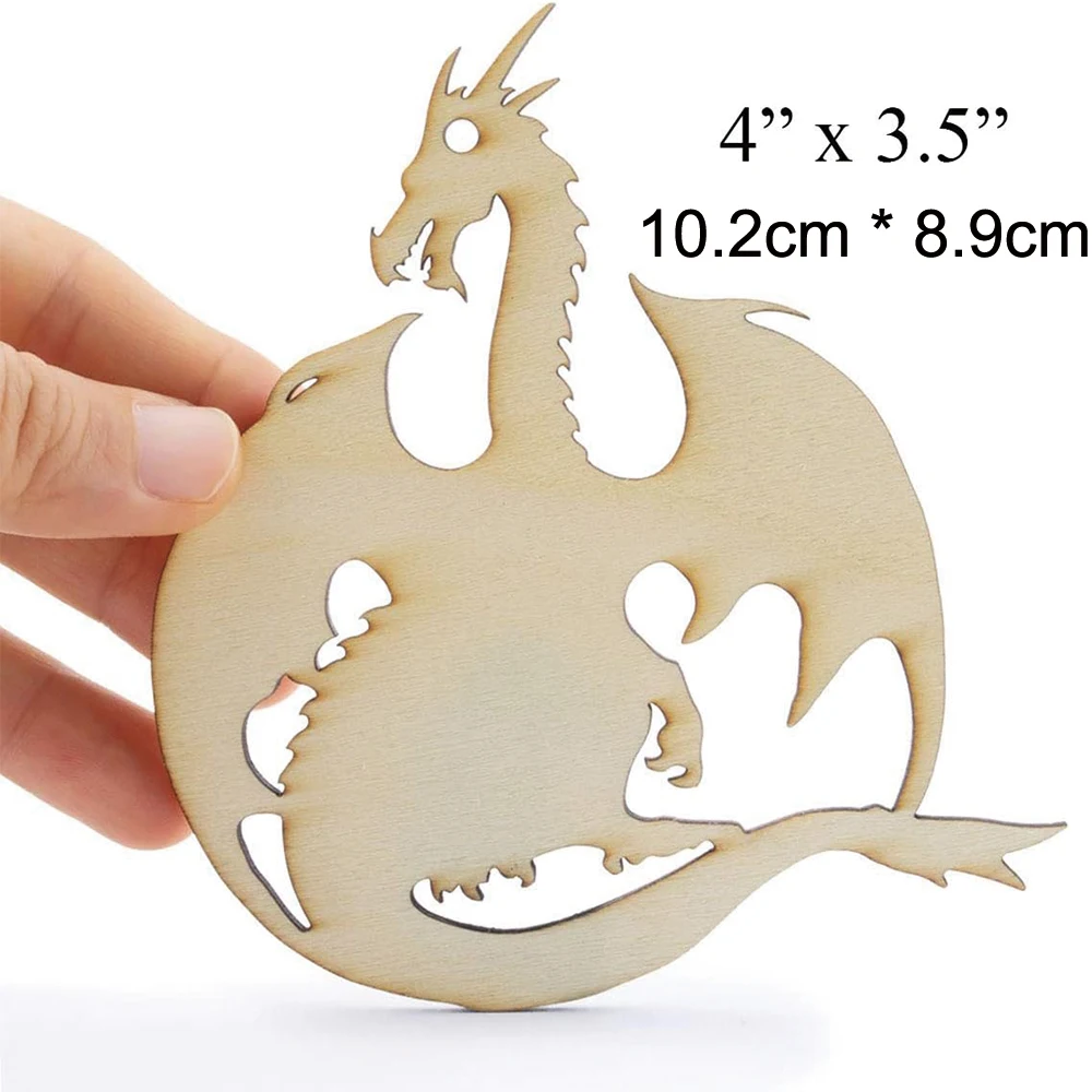 20 Pack Unfinished  Wooden Dragon cutout hanging Ornaments DIY for Home Party Room Decoration Craft Project