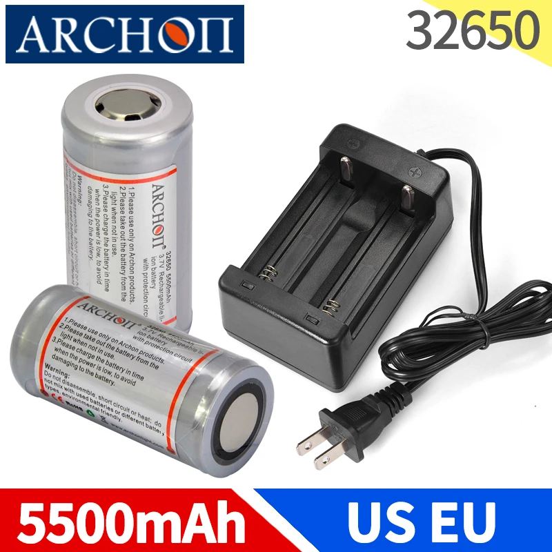 ARCHON original 32650 lithium battery 5500mAh 3.7v Rechargeable battery EU US plug 32650 battery charger genuine torch battery