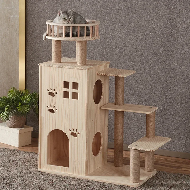 

Solid Wood Cat Scratchers Litter Tree One Large Cat House Double-decker Luxury Villa Grab Column Jumping Platform