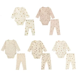 0-24M Newborn Kid Baby Junge Mädchen Kleidung Herbst Winter Langarm Body Strampler Top und Hose anzug drucken Baby 2Pcs Kleidung set