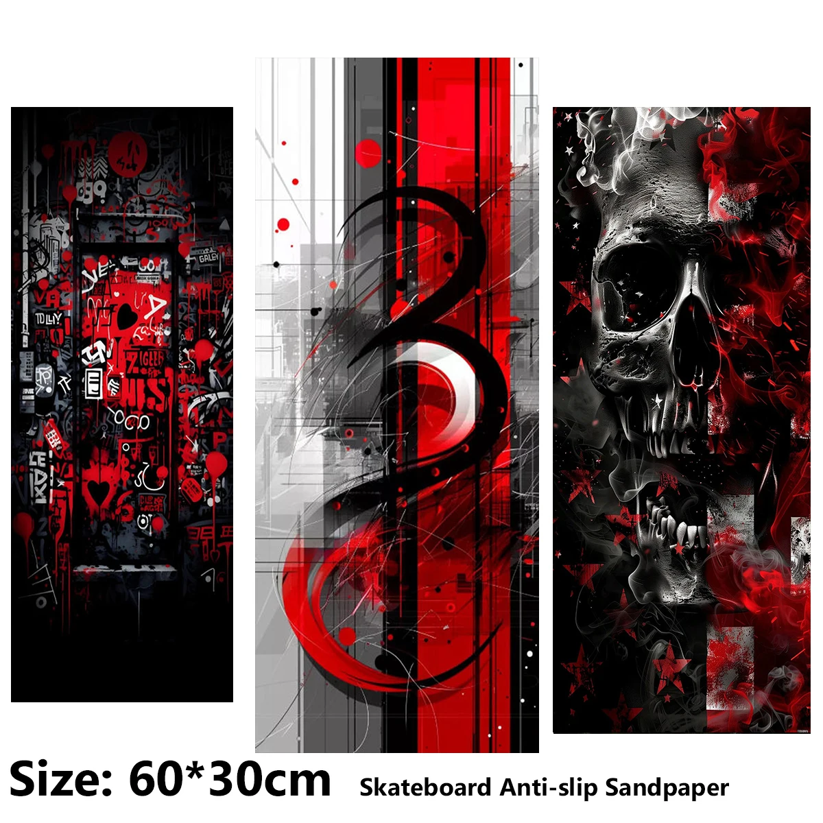 Electric Scooter Anti-slip Sticker Sandpaper Skateboard GripTape Sheet 60*30cm Love Doodle Skull Pattern