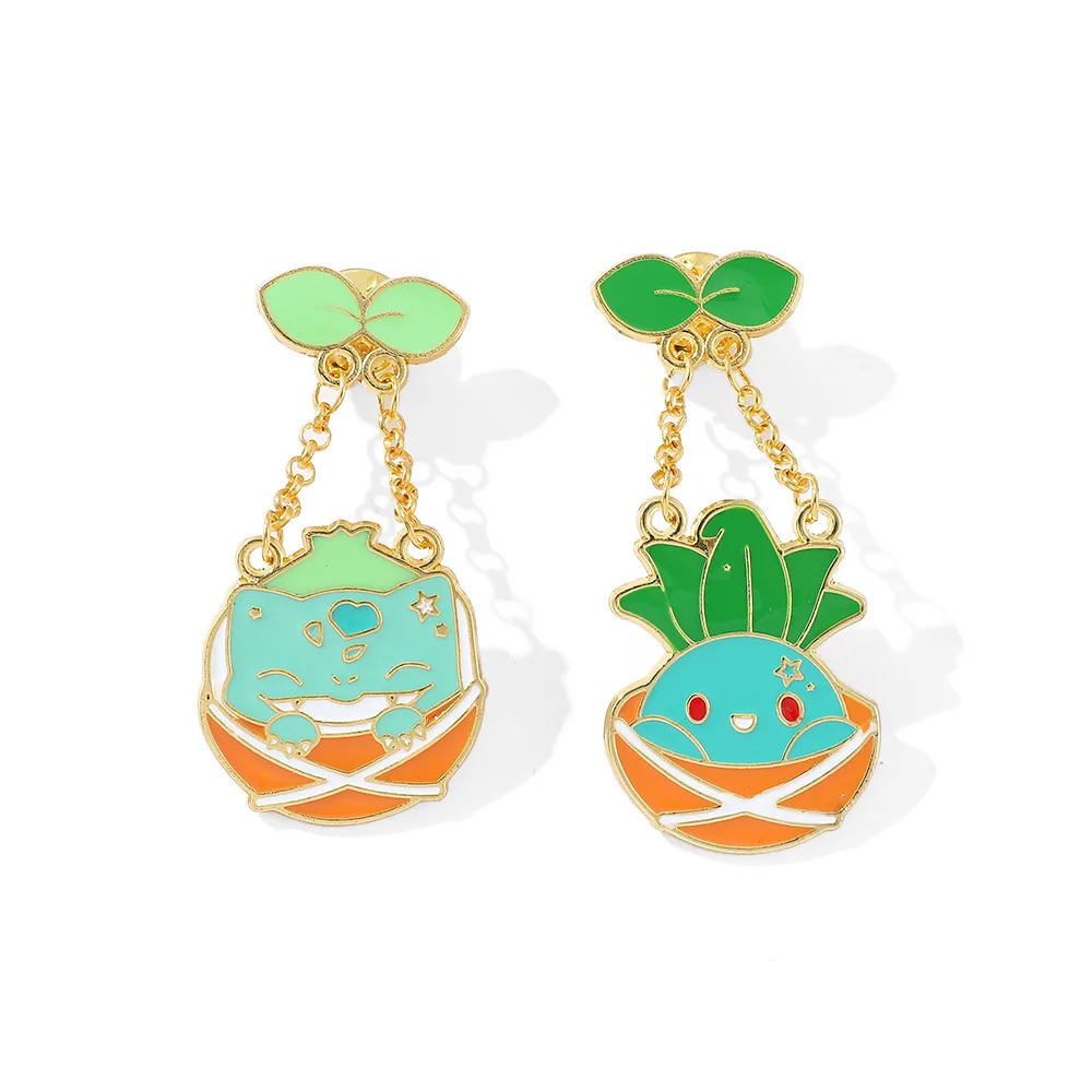 Kreative Anime Grüne Topfpflanzen-Brosche Bulbasaur Oddish Metall-Abzeichen Emaille-Pins Niedliche Anstecknadeln Geschenke Accessoires