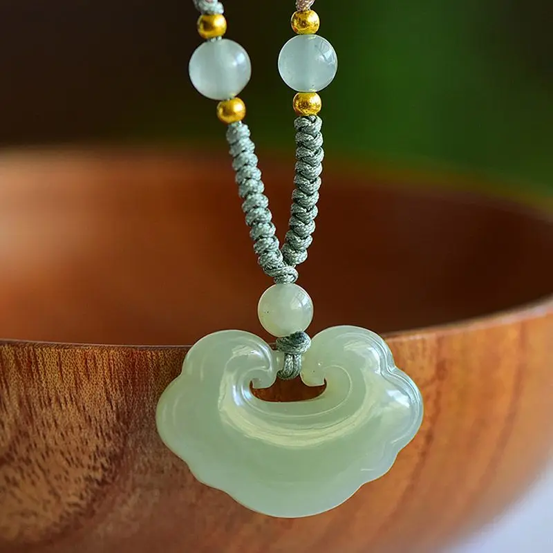 

New Natural Blue and White Jade Auspicious Cloud Lock Pendant, Unisex Jewelry