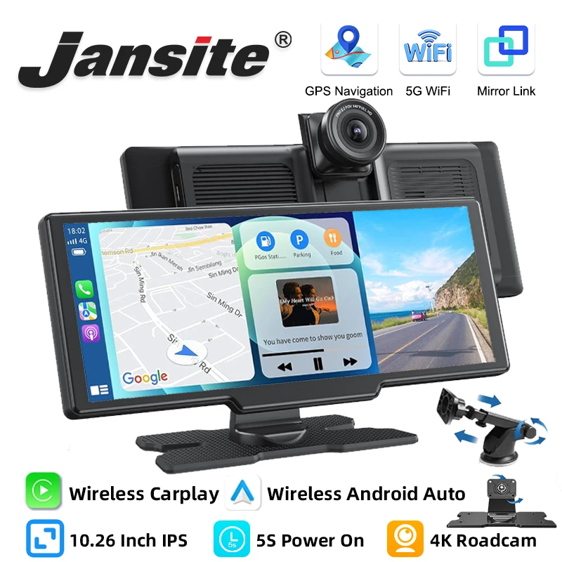 

10.26" Dash Cam Rearview Camera WIFI Carplay Android Auto 4K DVR GPS Navigation Video Recorder Dashboard Dual Len 24H Park AUX