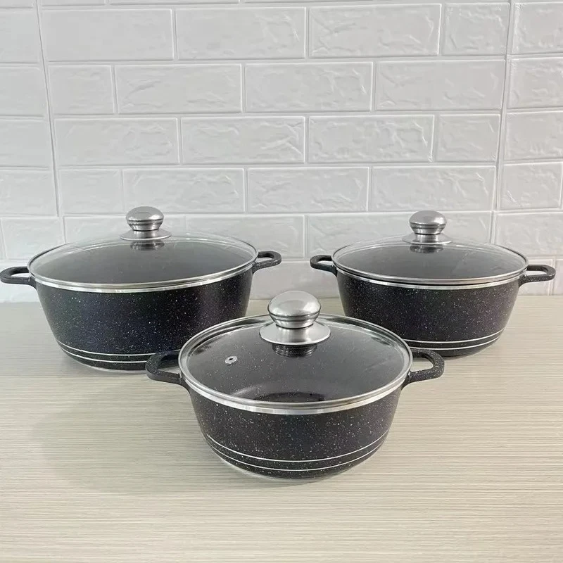 JMZ Cookware Set Granite Cooking Pots and Pans 6 Piece Aluminum Nonstick Kitchen Cookware for Home Chef Soup Stock Saucepan